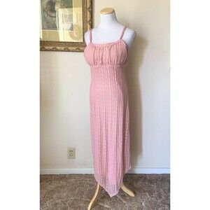 Y2K Women Large 12 14 Junior Pink Babydoll Slip Dress Lace Padded Strap Fairy